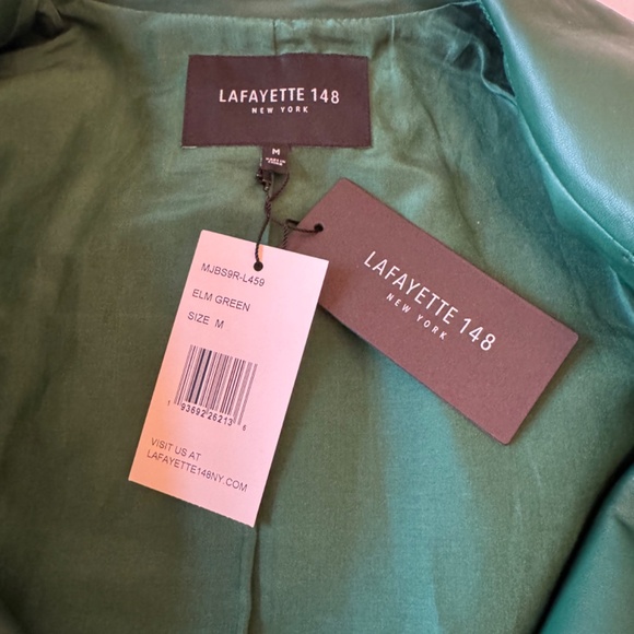$1795 Lafayette 148 Elm Green Leather Moto Bernice Jacket Size Medium NWT - Picture 8 of 9